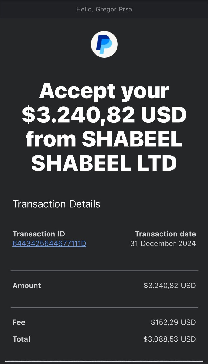 Payment Screenshot