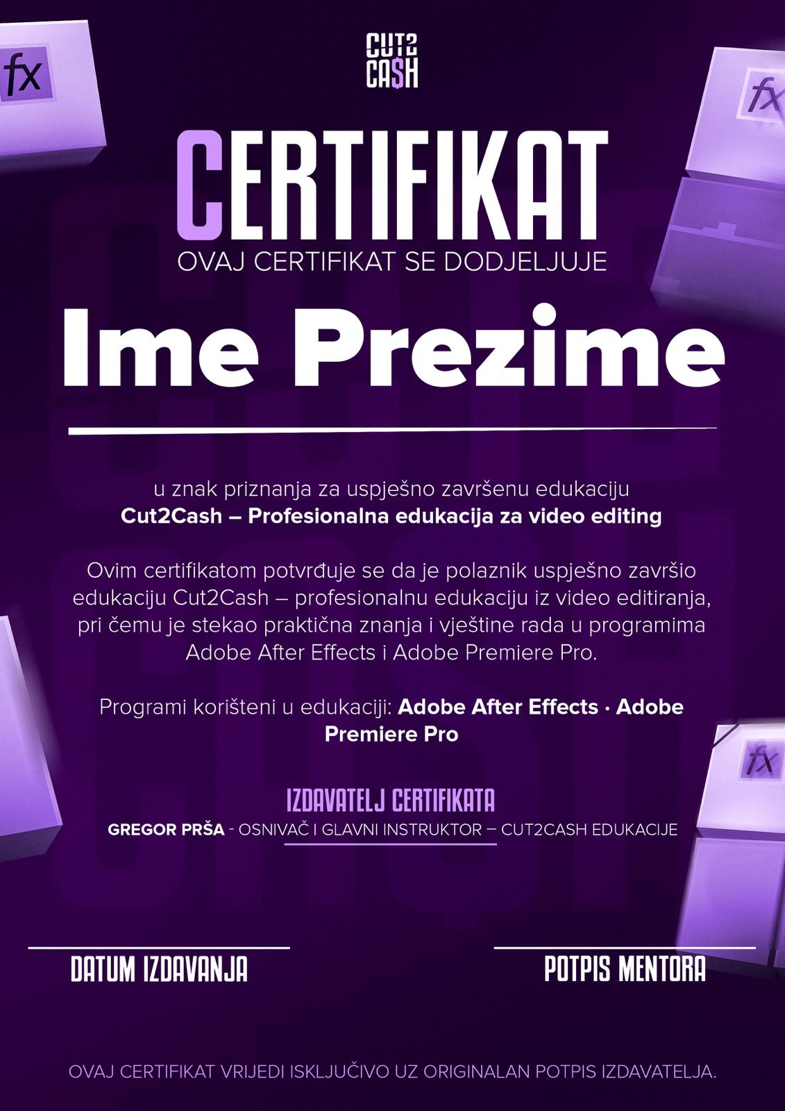 Cut2Cash Certifikat